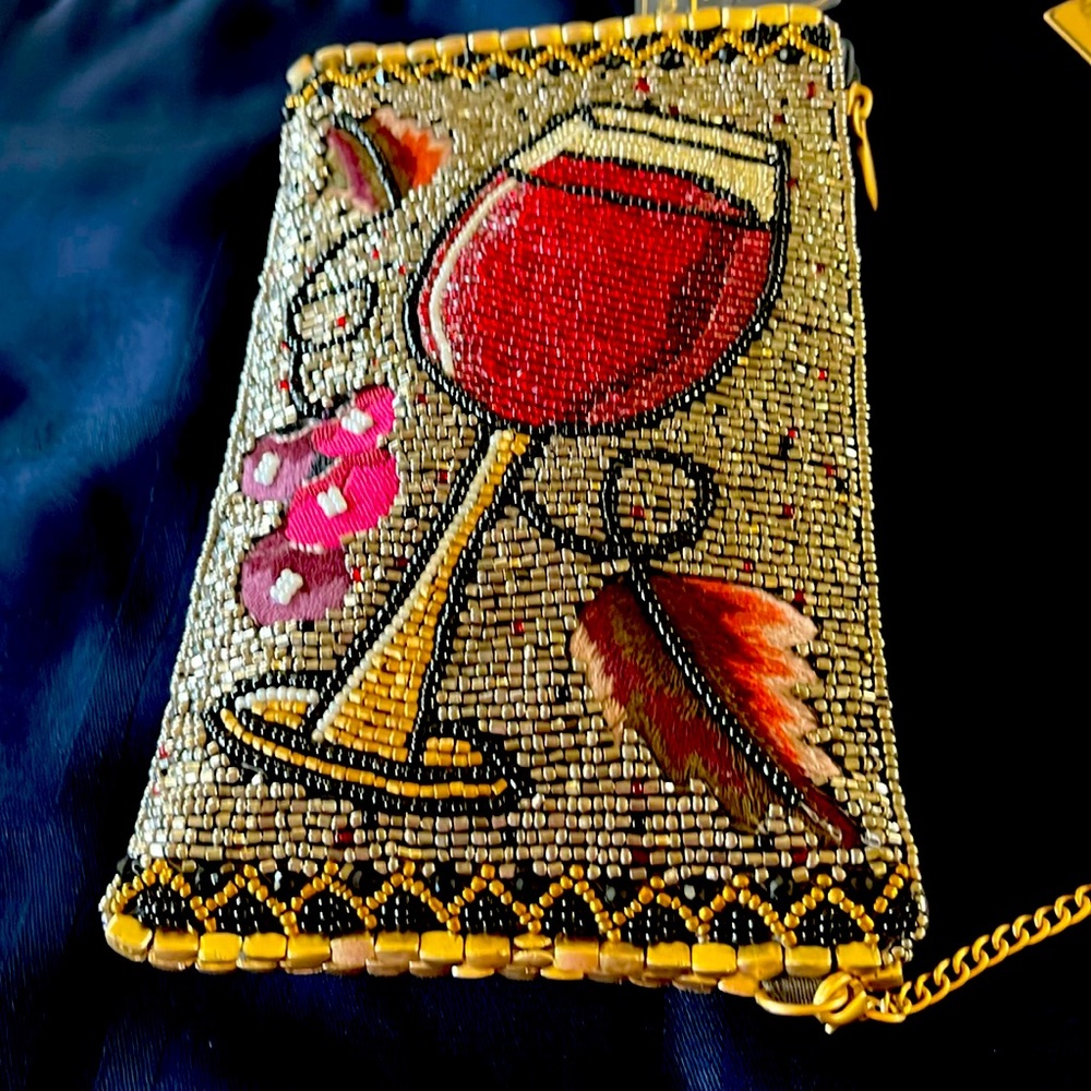 Gold beaded Mary Frances cell phone purse